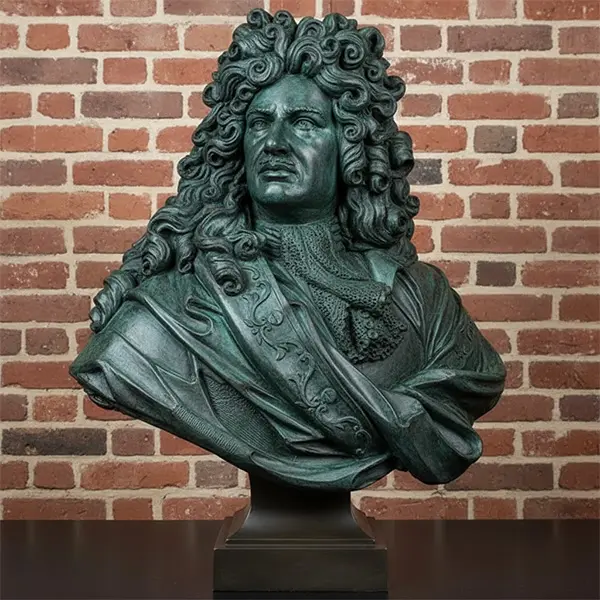 Large custom bronze bust sculpture of Louis XIV with patina finish