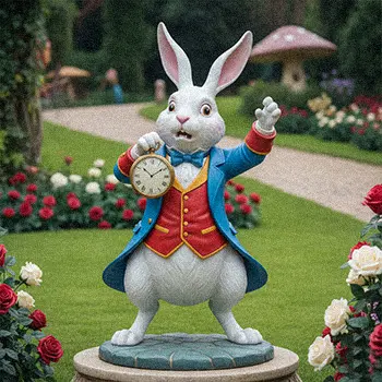 Alice in Wonderland White Rabbit statue with pocket watch