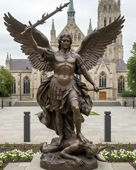 Bronze St Michael Archangel statue holding sword
