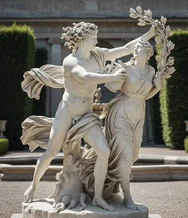 Famous Apollo and Daphne statue replica by Bernini showing transformation into tree