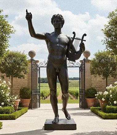 Life-size white marble Apollo statue playing the Lyre harp