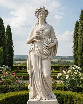 Marble Autumn season statue holding grape harvest
