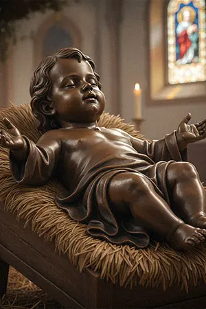 Baby Jesus statue in manger for Christmas nativity