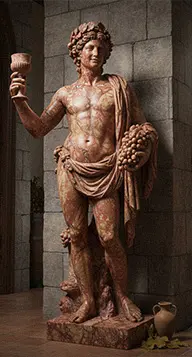 Bronze Bacchus wine god statue holding grapes for winery entrance