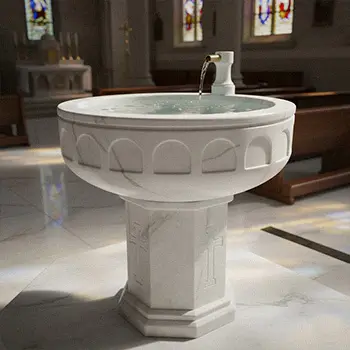Solid white marble baptismal font