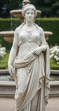 Elegant marble female statue wearing long flowing robe