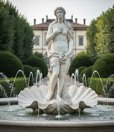 Large outdoor Aphrodite garden statue standing on a shell for fountain centerpiece