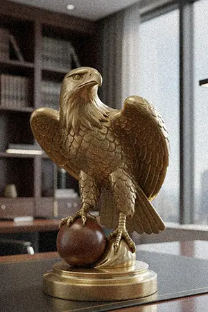 Gold color brass eagle sculpture holding globe corporate gift