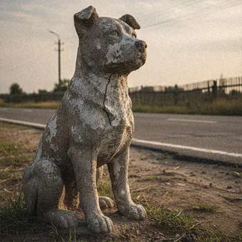 broken concrete dog sculpture