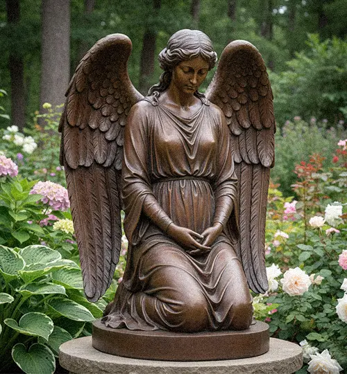 Kneeling bronze female angel garden statue with praying hands