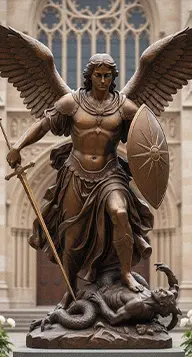 Bronze St Michael Archangel statue slaying dragon