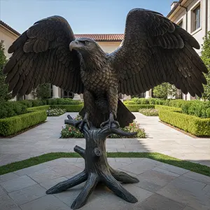 Large bronze bald eagle statue spreading wings