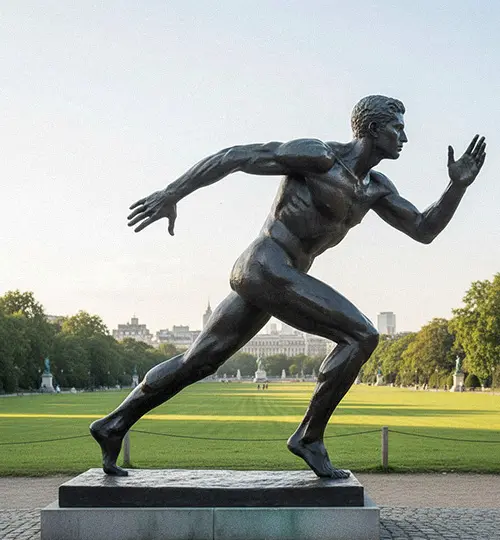 Dark antique bronze running man sculpture for outdoor park