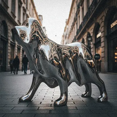 Ghost walking dog statue bronze sculpture with sheet effect