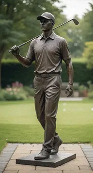 Smaller bronze golf lawn statue, half life-size, for home gardens and man caves.