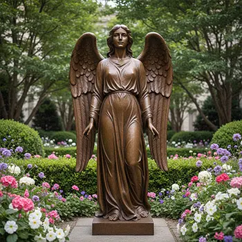 Large standing bronze guardian angel statue watching over home