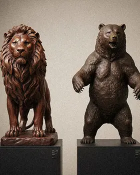 Bronze lion and bear wildlife sculptures for outdoor