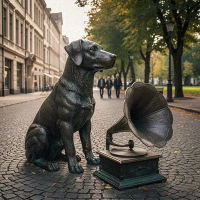 RCA Nipper dog statue listening to gramophone