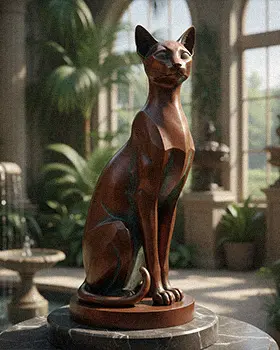 Elegant bronze Siamese cat statue sitting upright
