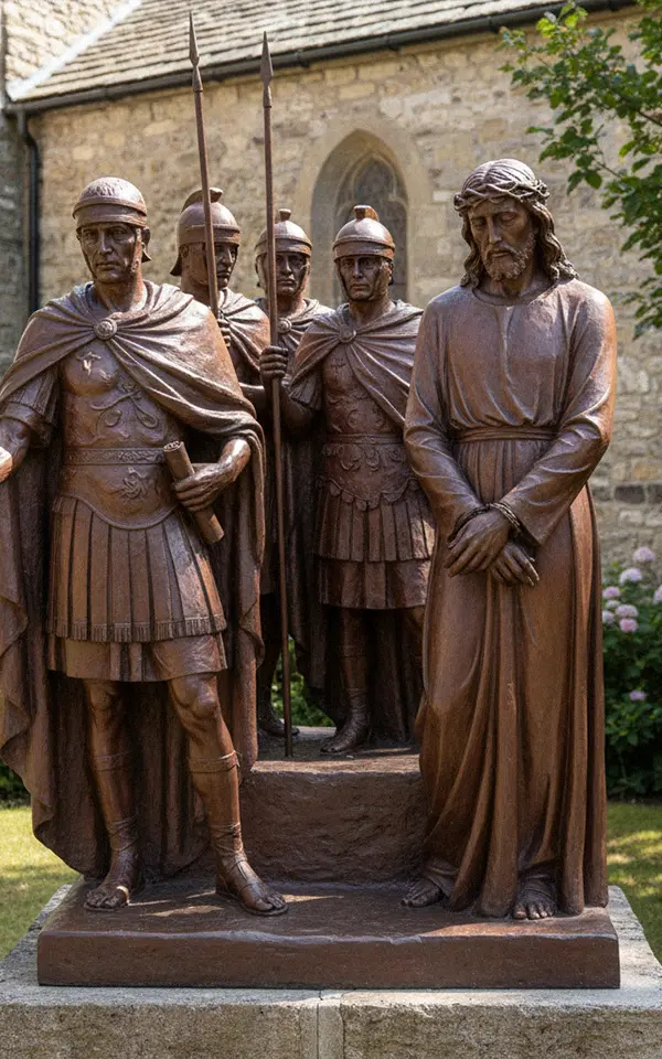 Life-size outdoor bronze Stations of the Cross group statue Jesus carrying the cross