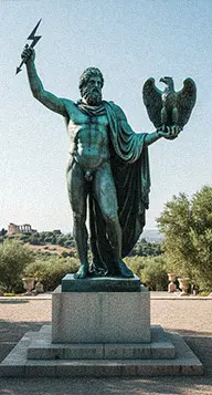 Standing bronze Zeus Greek god statue holding lightning bolt for garden landscape