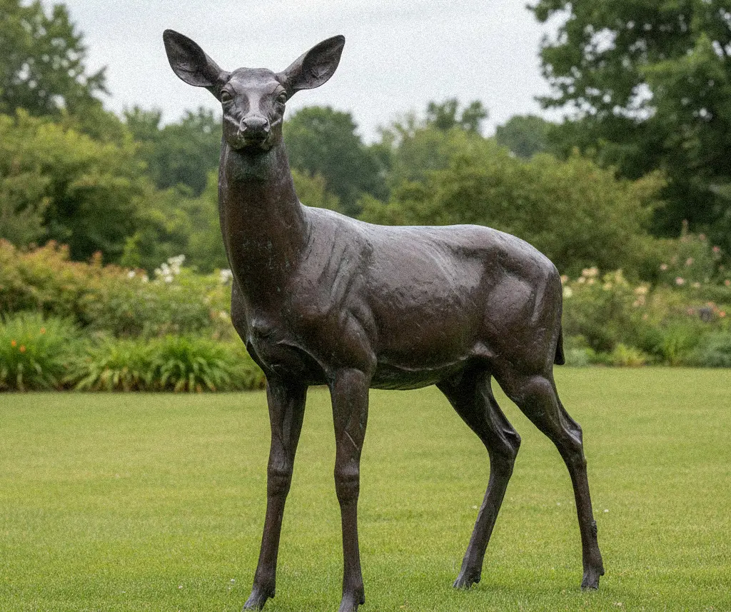 Bronze Whitetail deer statue for hunting lodge decor