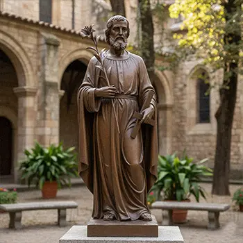 Bronze Catholic Saint statue St Joseph with lily flower