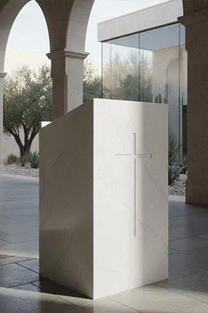 Contemporary white marble ambo design with clean lines