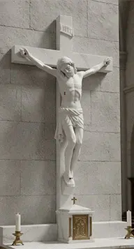 White marble wall hanging crucifix statue for church interior