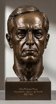 Custom bronze bust sculpture of a man in a suit, showcasing the artistic and historic appeal of a bronze bust.