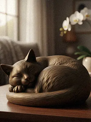 Sleeping bronze cat statue custom pet memorial