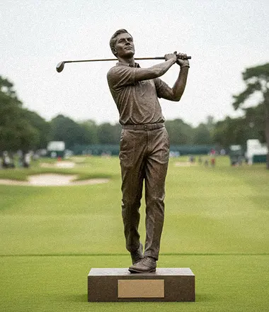 Custom bronze golf sculpture for portrait, capturing the exact face of a club founder or champion.