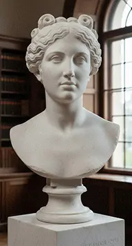 Custom marble bust sculpture of a woman with classical features, carved from white stone.