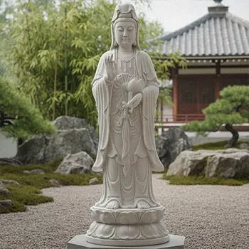 Standing white marble Guan Yin statue for asian garden