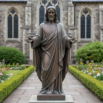 Bronze Divine Mercy Jesus statue with rays from heart