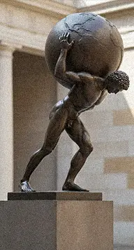 Large bronze Atlas statue carrying the world on his shoulders