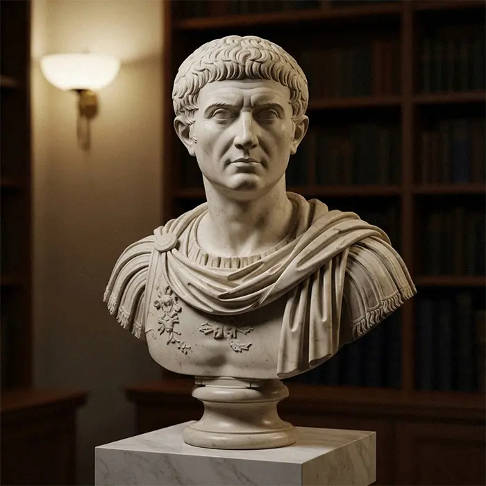 Life-size famous historical marble bust statue of a Roman Emperor