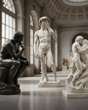 Bronze replica of The Thinker statue by Rodin