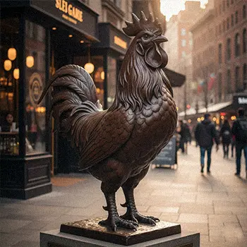 Detail of bronze rooster feathers dark patina