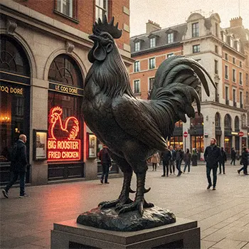 Giant bronze rooster chicken statue for restaurant entrance