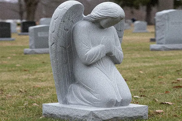 Grey granite angel headstone monument for durability