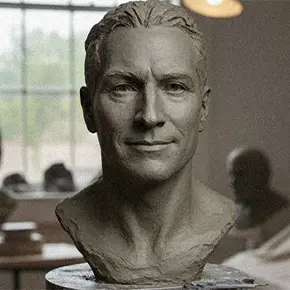 Detailed clay bust model of a man, part of the custom sculpture creation from photo.
