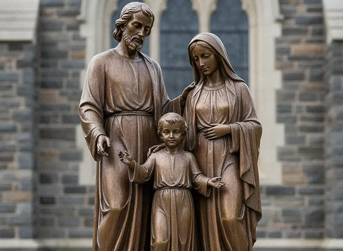 Large outdoor bronze Holy Family statue Jesus Mary and Joseph