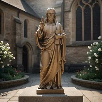Antique bronze Jesus Christ statue Good Shepherd for outdoor
