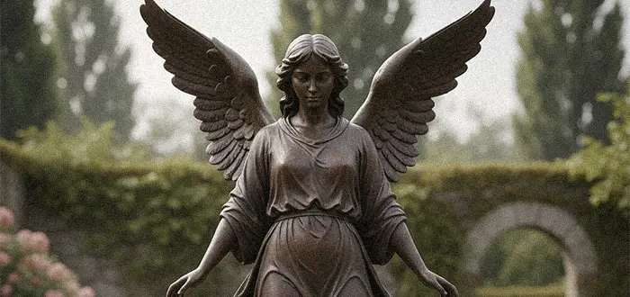 Close up of high quality bronze angel statue face ready for international shipping