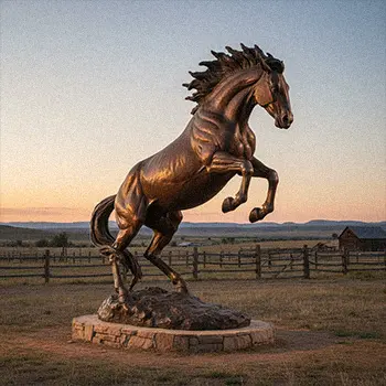 Wild bucking bronze horse statue western style ranch decor
