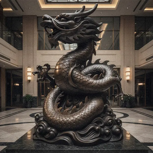 Large indoor bronze Chinese dragon statue for business feng shui