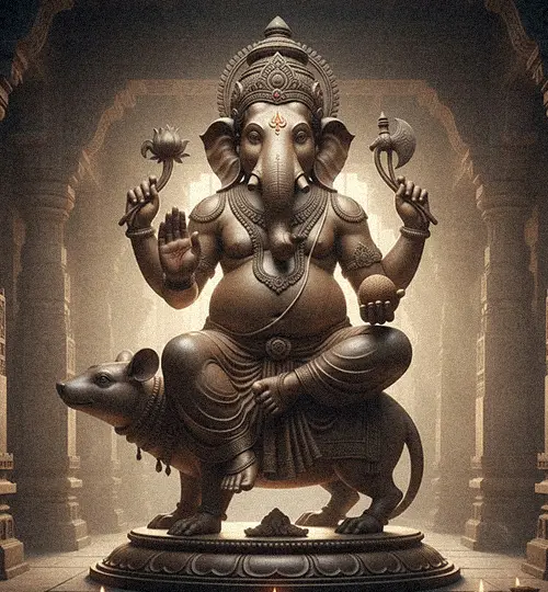 Complex multi-armed bronze Ganesha statue showing durability of metal
