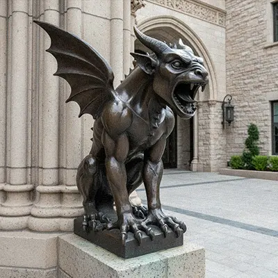 Large outdoor bronze gargoyle statue guardian for gate