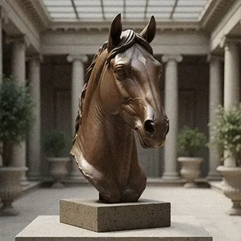 Bronze horse head bust sculpture detail